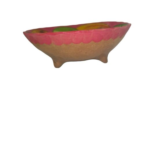 Vtg Mexican Hand Painted Footed Pottery Bowl Fruit Colorful Folk Art Boho 9.5” - Picture 9 of 16